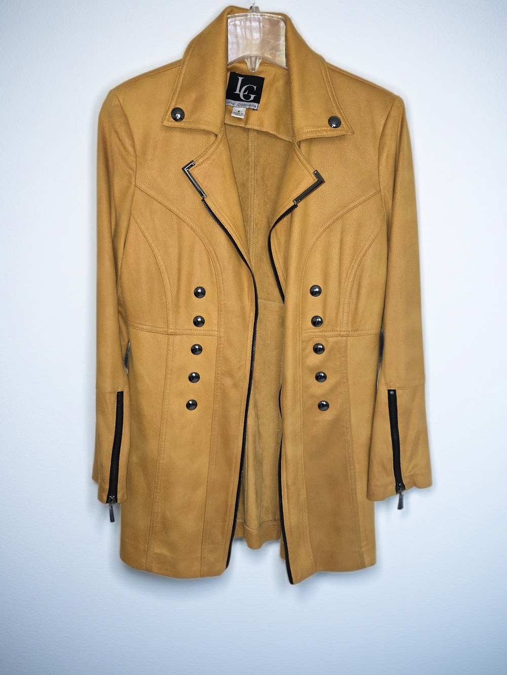 Lena Gabrielle Mustard Yellow Faux Suede Moto Band Jacket Zipper Accents Moto 6